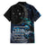 New Zealand Tui Bird Family Matching Off Shoulder Short Dress and Hawaiian Shirt Matariki Poetry Pattern Galaxy Style