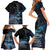 New Zealand Tui Bird Family Matching Short Sleeve Bodycon Dress and Hawaiian Shirt Matariki Poetry Pattern Galaxy Style