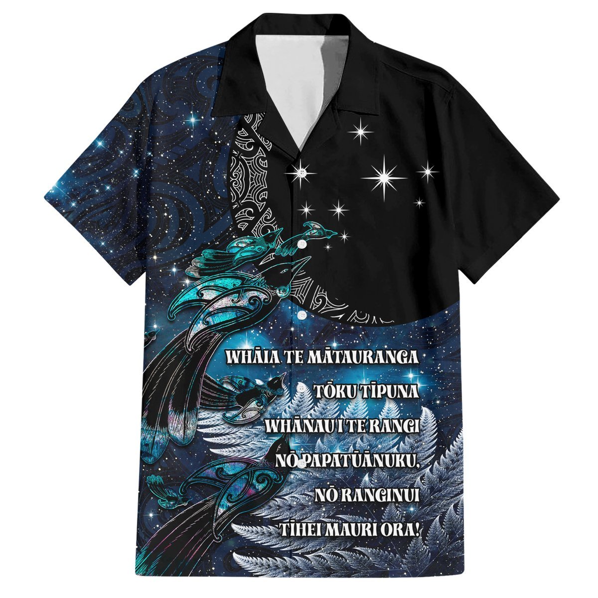 New Zealand Tui Bird Hawaiian Shirt Matariki Poetry Pattern Galaxy Style LT03 Blue - Polynesian Pride