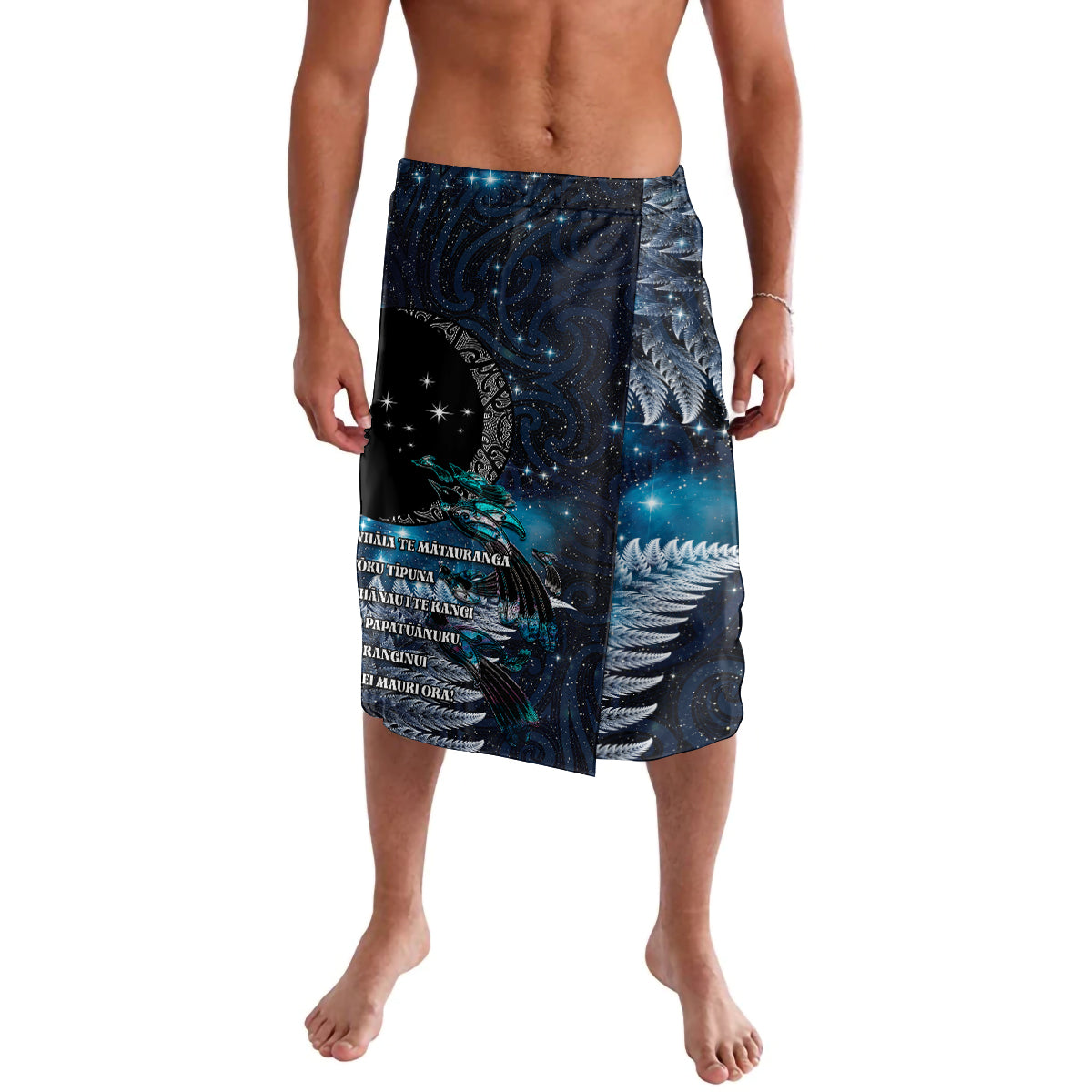 New Zealand Tui Bird Lavalava Matariki Poetry Pattern Galaxy Style LT03 Blue - Polynesian Pride