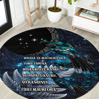 New Zealand Tui Bird Round Carpet Matariki Poetry Pattern Galaxy Style LT03 Blue - Polynesian Pride