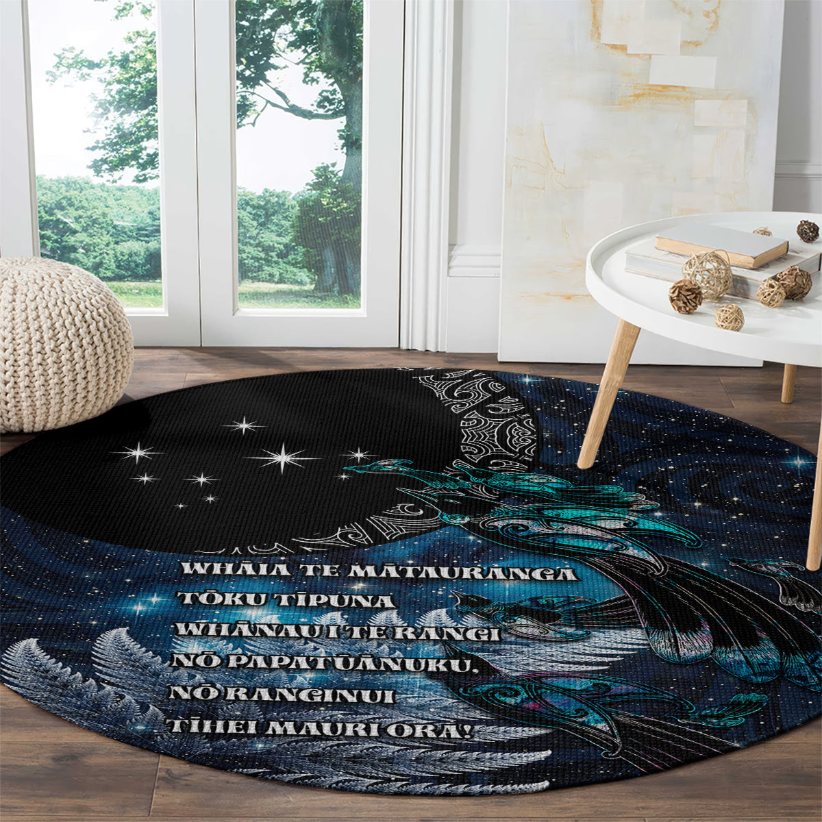 New Zealand Tui Bird Round Carpet Matariki Poetry Pattern Galaxy Style LT03 - Polynesian Pride