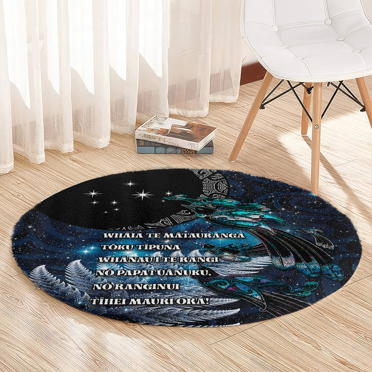 New Zealand Tui Bird Round Carpet Matariki Poetry Pattern Galaxy Style LT03 - Polynesian Pride
