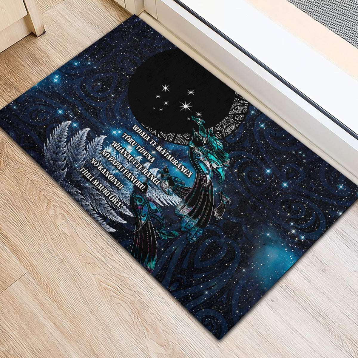 New Zealand Tui Bird Rubber Doormat Matariki Poetry Pattern Galaxy Style LT03 - Polynesian Pride
