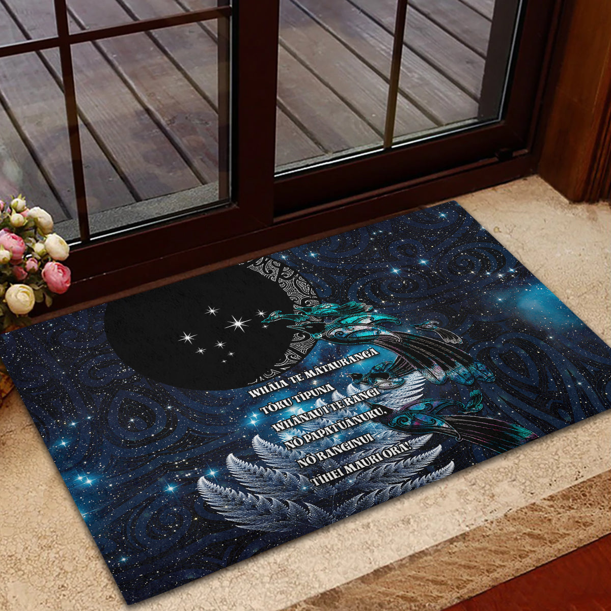 New Zealand Tui Bird Rubber Doormat Matariki Poetry Pattern Galaxy Style LT03 - Polynesian Pride