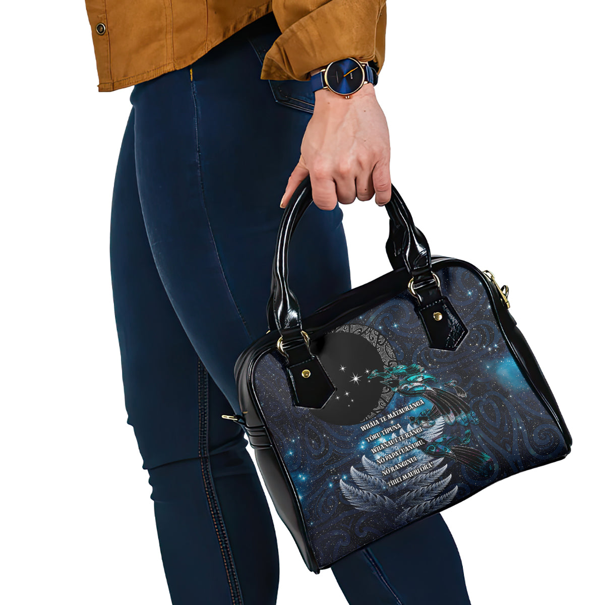 New Zealand Tui Bird Shoulder Handbag Matariki Poetry Pattern Galaxy Style LT03 - Polynesian Pride