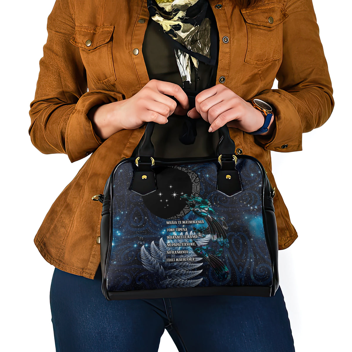New Zealand Tui Bird Shoulder Handbag Matariki Poetry Pattern Galaxy Style LT03 - Polynesian Pride