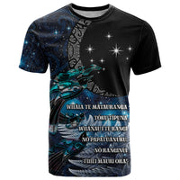New Zealand Tui Bird T Shirt Matariki Poetry Pattern Galaxy Style LT03 Blue - Polynesian Pride