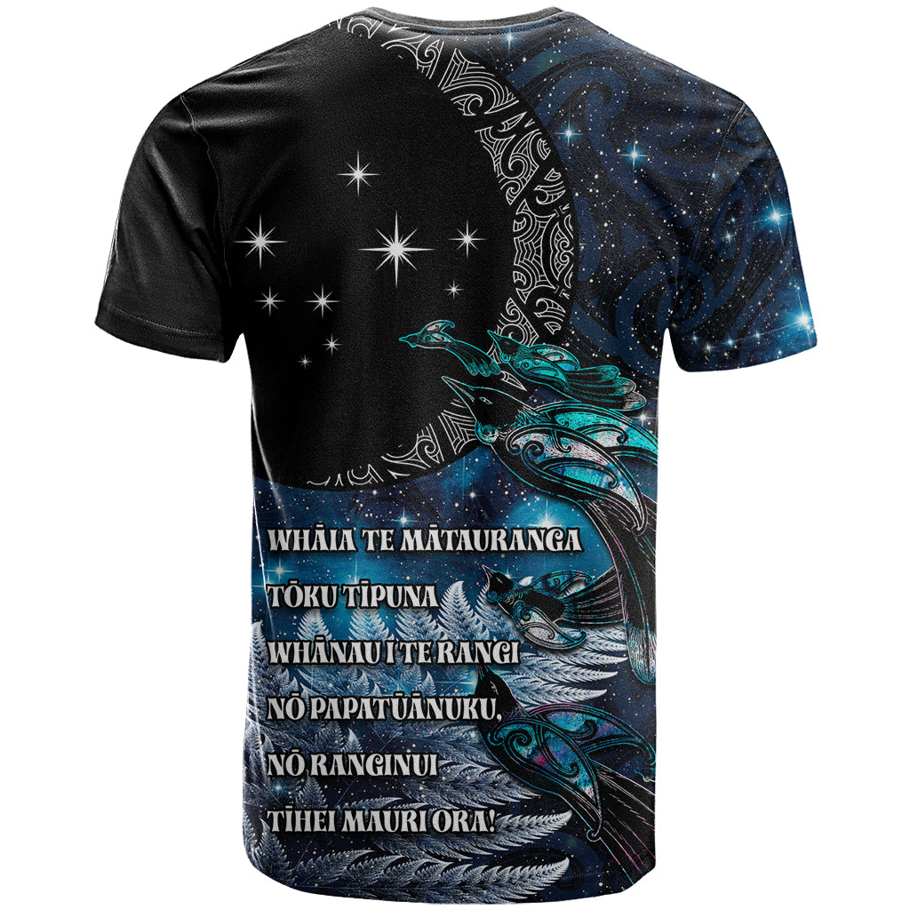 New Zealand Tui Bird T Shirt Matariki Poetry Pattern Galaxy Style LT03 - Polynesian Pride