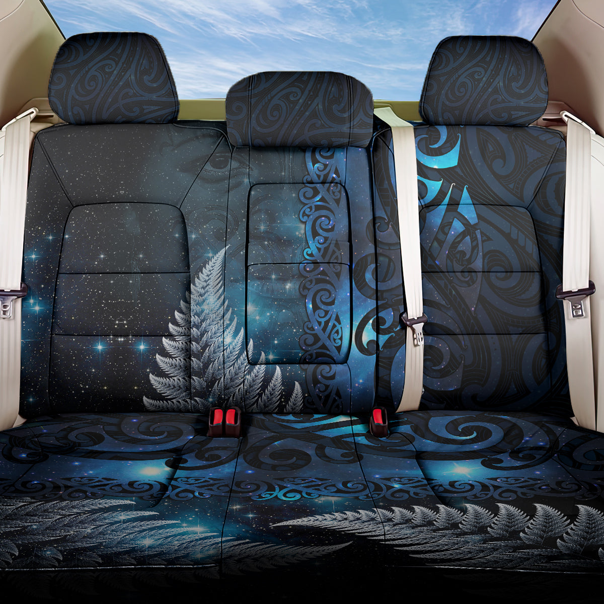 New Zealand Matariki Back Car Seat Cover The Tribal Maori Face and Silver Fern