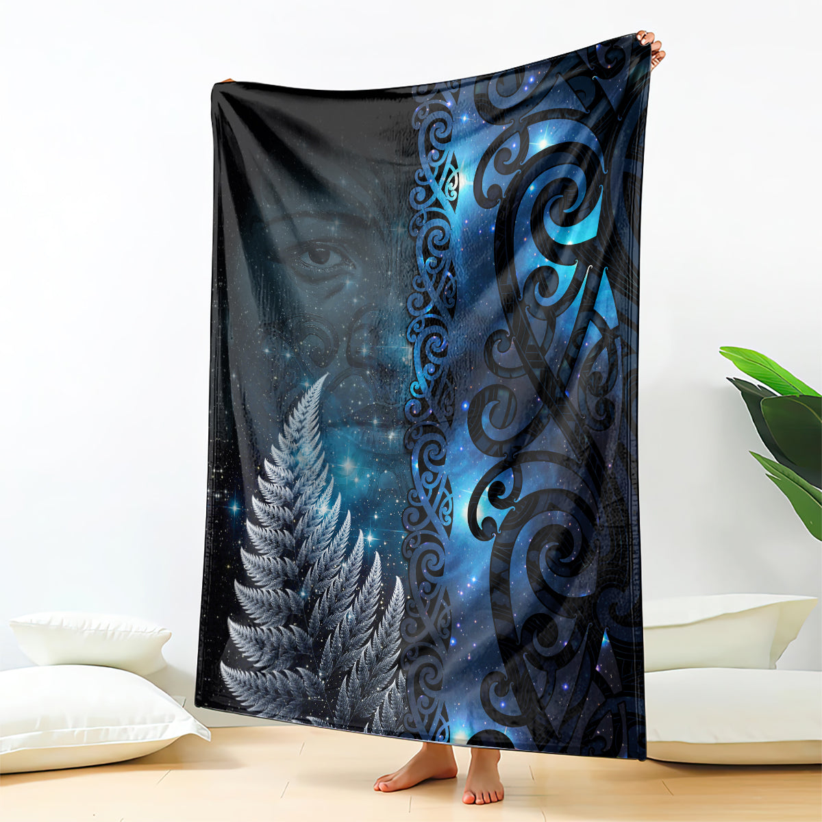 New Zealand Matariki Blanket The Tribal Maori Face and Silver Fern LT03 - Polynesian Pride