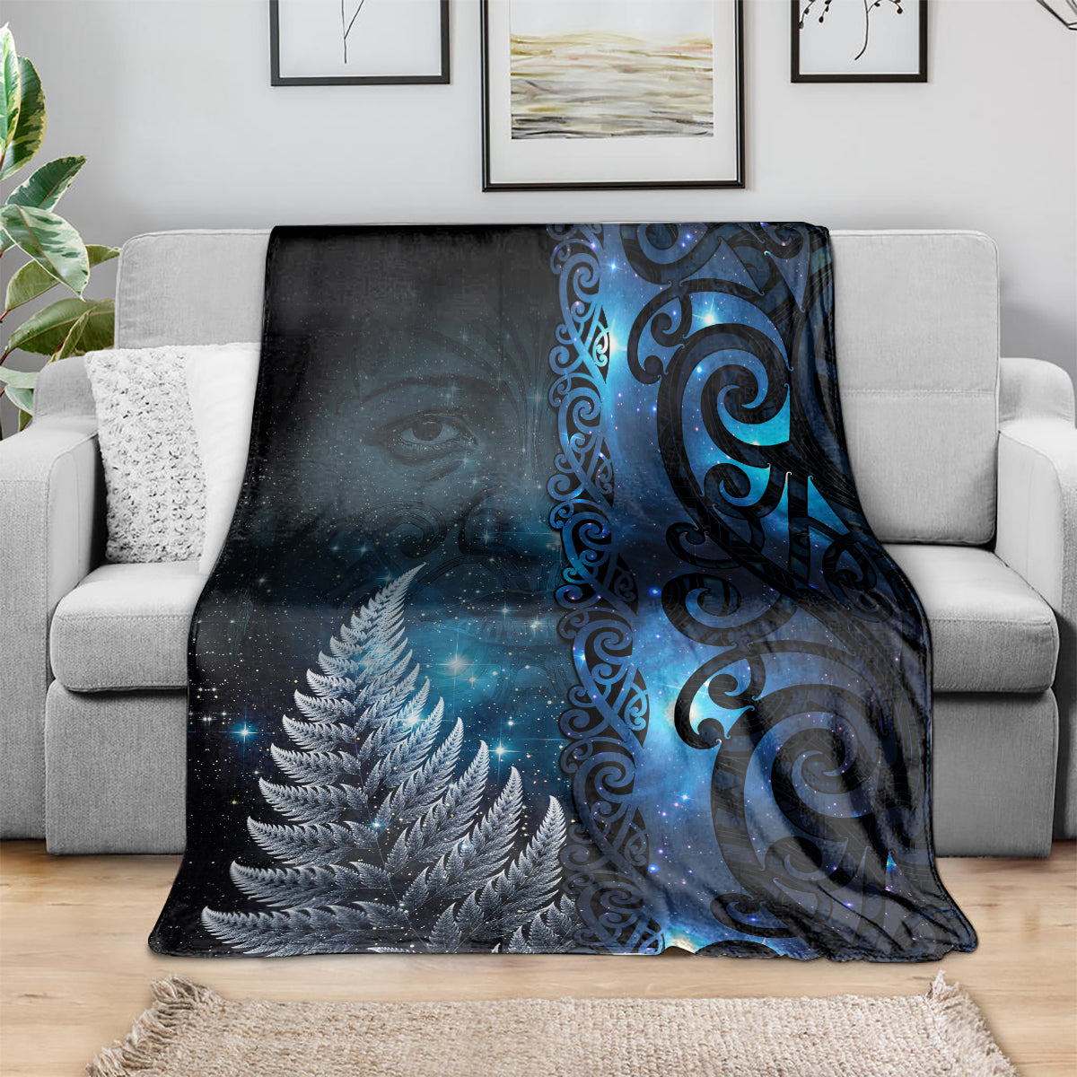 New Zealand Matariki Blanket The Tribal Maori Face and Silver Fern LT03 - Polynesian Pride