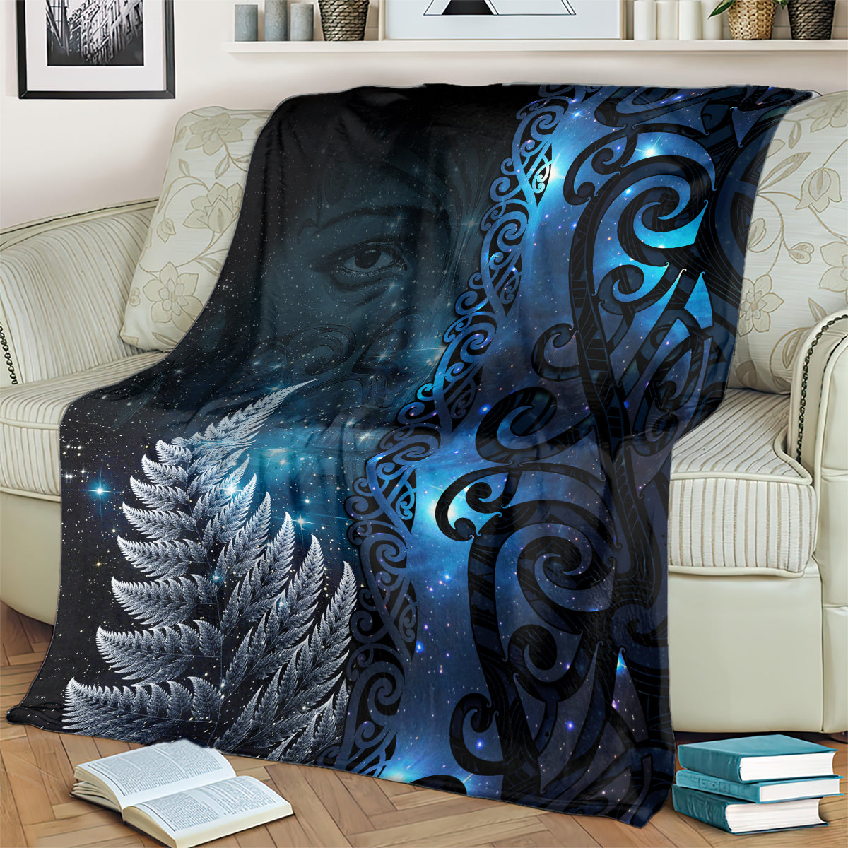 New Zealand Matariki Blanket The Tribal Maori Face and Silver Fern LT03 - Polynesian Pride