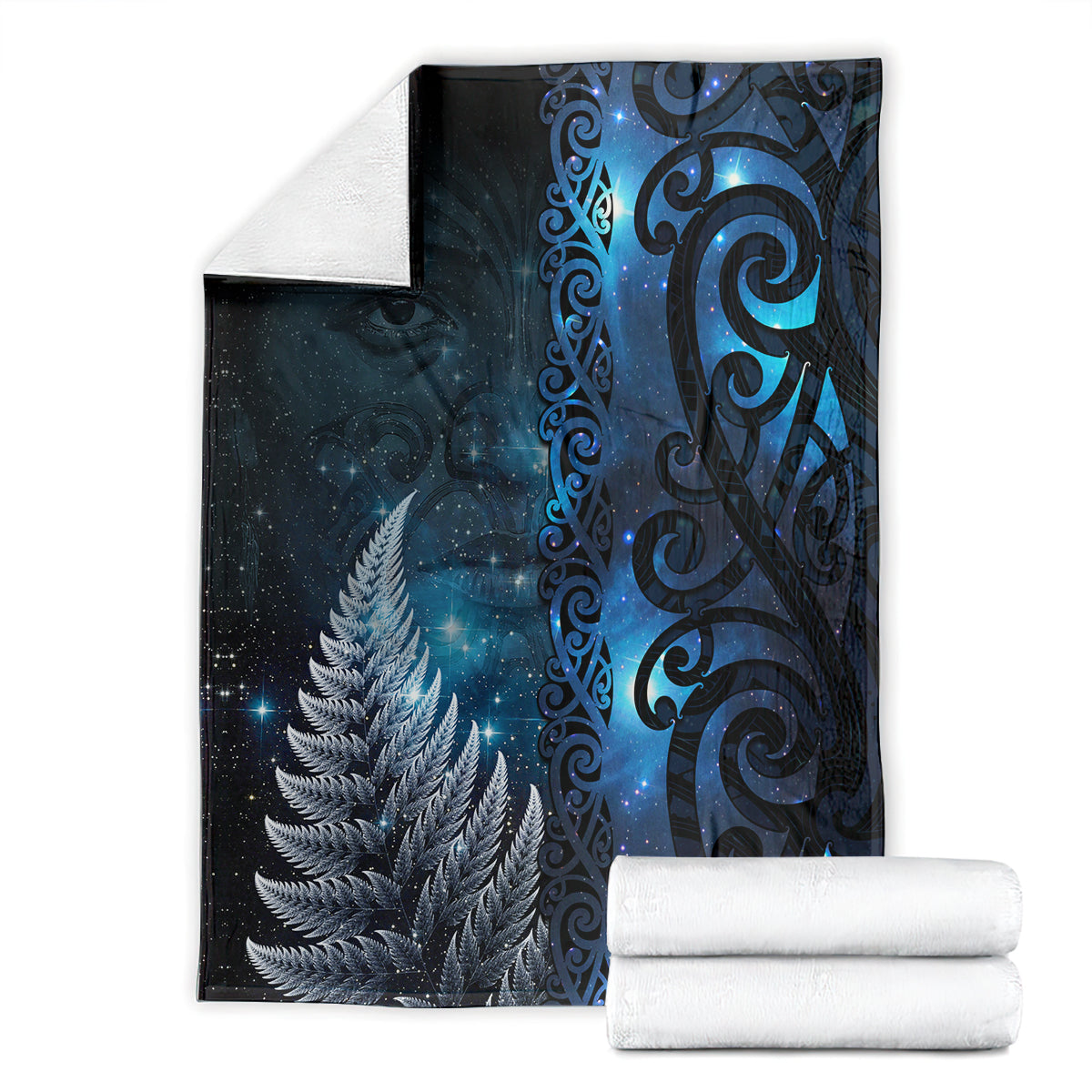 New Zealand Matariki Blanket The Tribal Maori Face and Silver Fern LT03 - Polynesian Pride