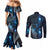 New Zealand Matariki Couples Matching Mermaid Dress and Long Sleeve Button Shirt The Tribal Maori Face and Silver Fern