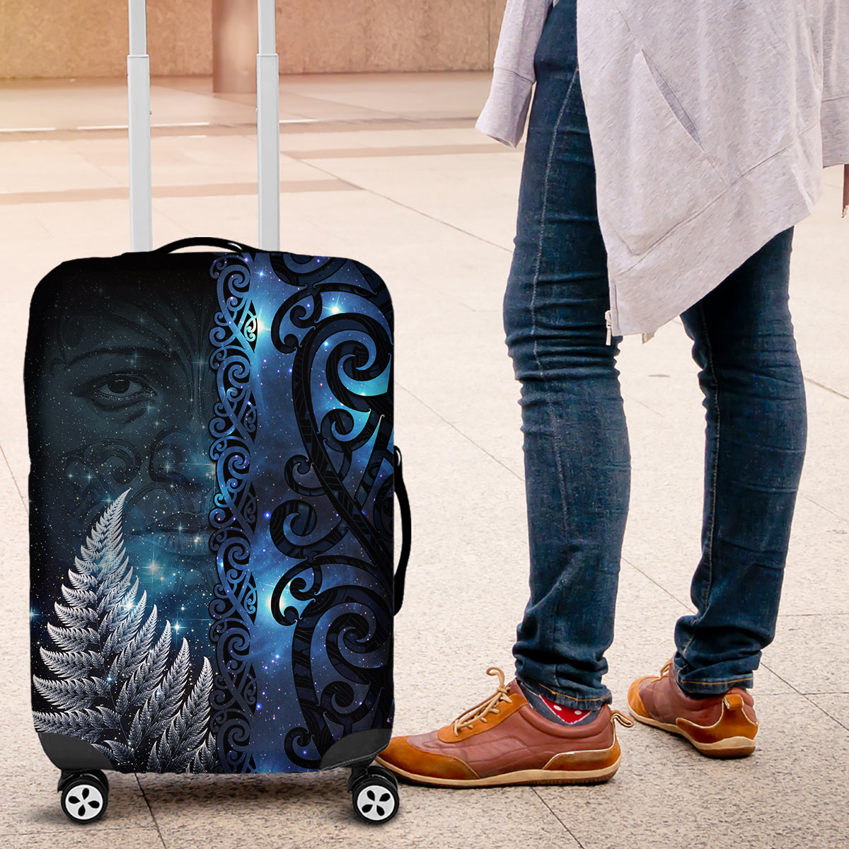 New Zealand Matariki Luggage Cover The Tribal Maori Face and Silver Fern