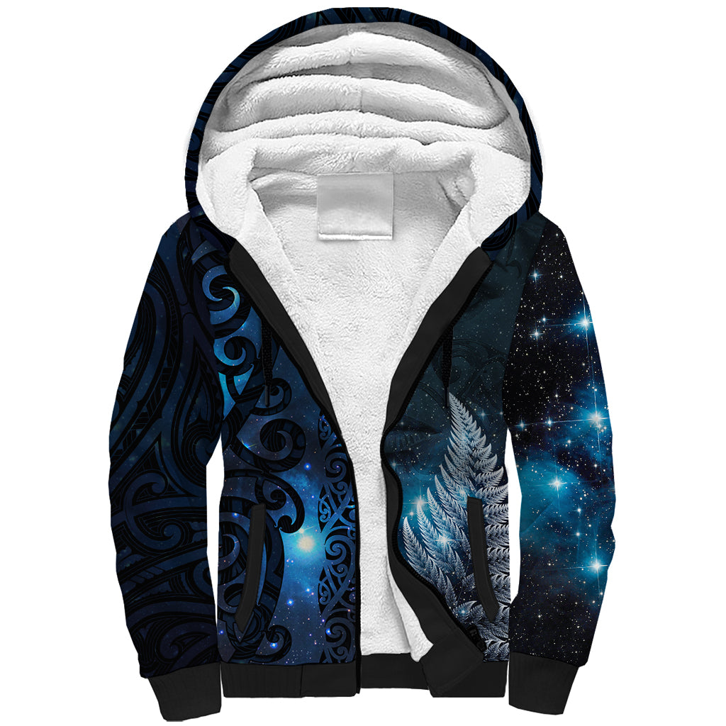 New Zealand Matariki Sherpa Hoodie The Tribal Maori Face and Silver Fern