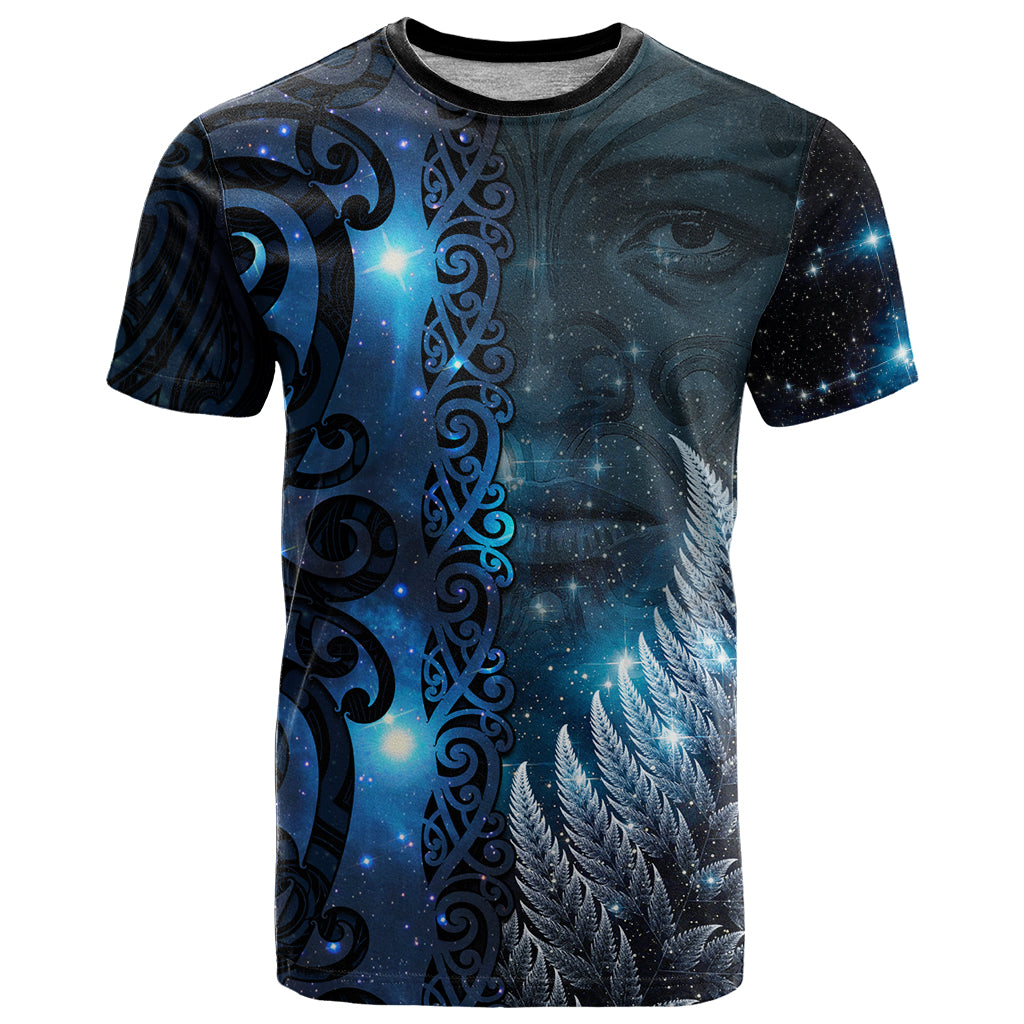 New Zealand Matariki T Shirt The Tribal Maori Face and Silver Fern LT03 Blue - Polynesian Pride