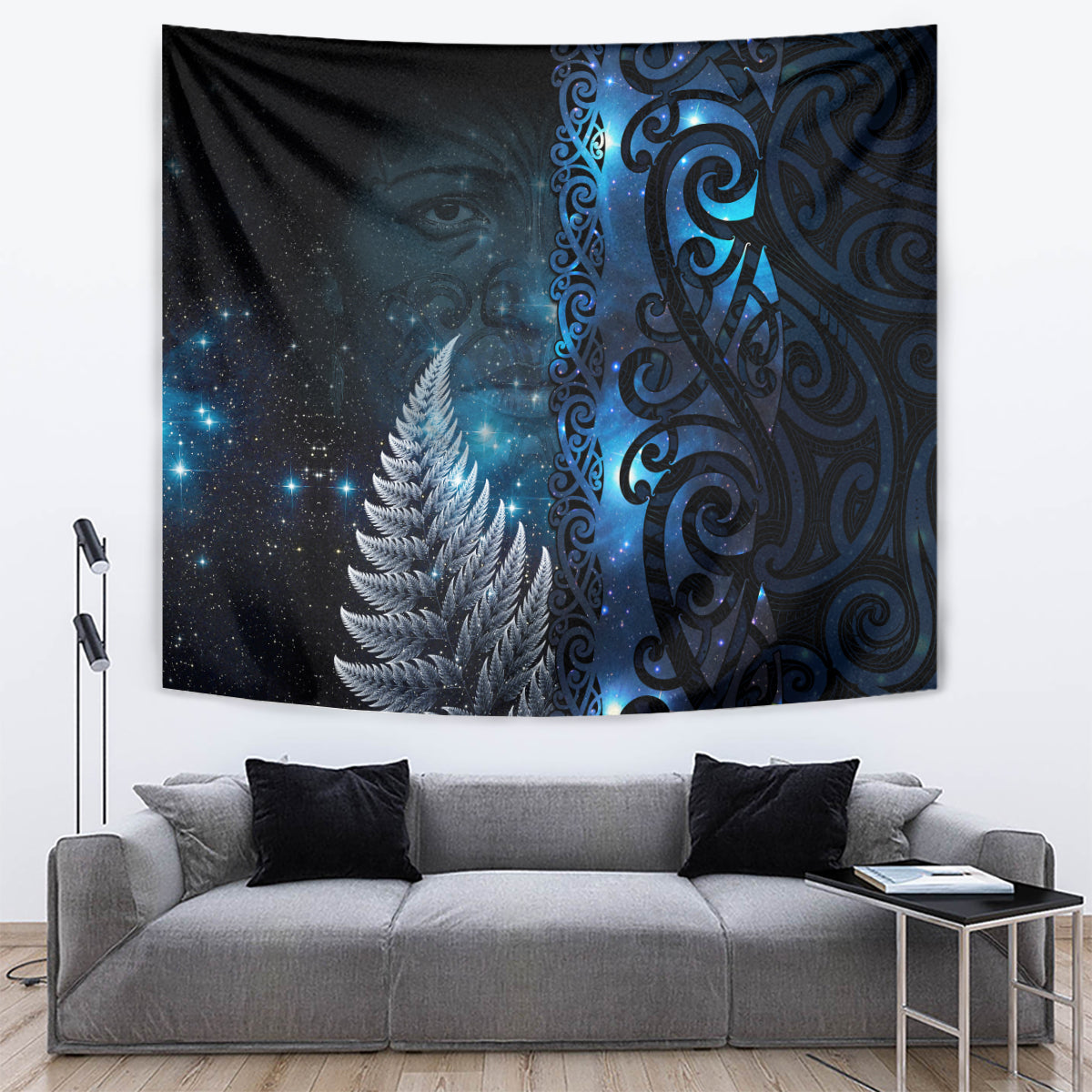 New Zealand Matariki Tapestry The Tribal Maori Face and Silver Fern