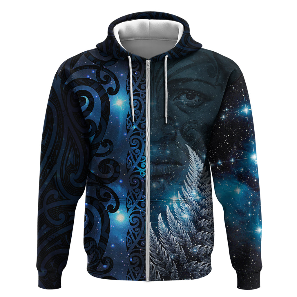 New Zealand Matariki Zip Hoodie The Tribal Maori Face and Silver Fern