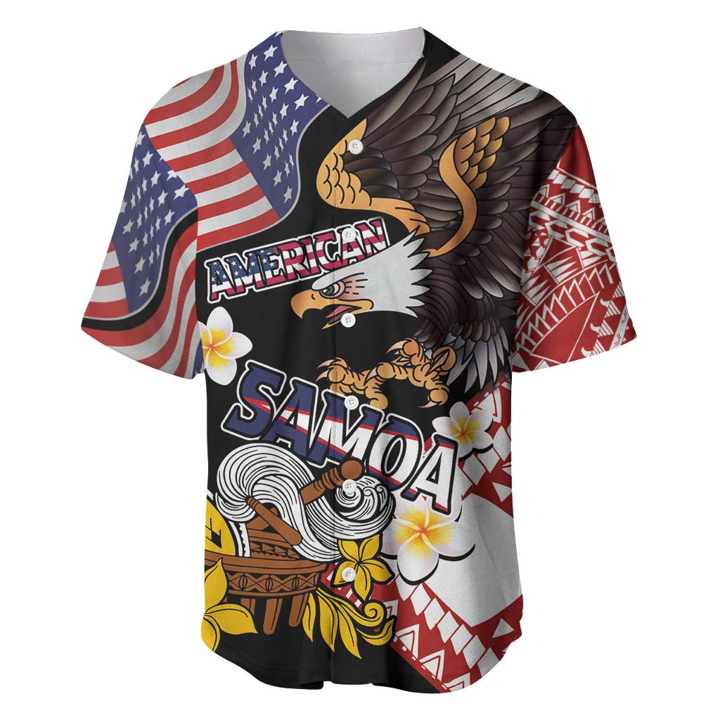 United States and American Samoa Together Baseball Jersey Bald Eagle and Polynesian Traditional Culture with Plumeria LT03 Black - Polynesian Pride