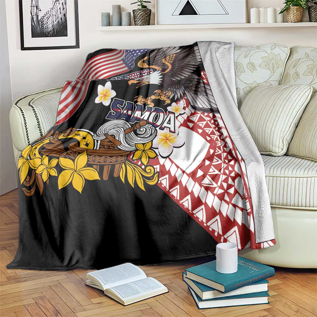 United States and American Samoa Together Blanket Bald Eagle and Polynesian Traditional Culture with Plumeria LT03 Black - Polynesian Pride