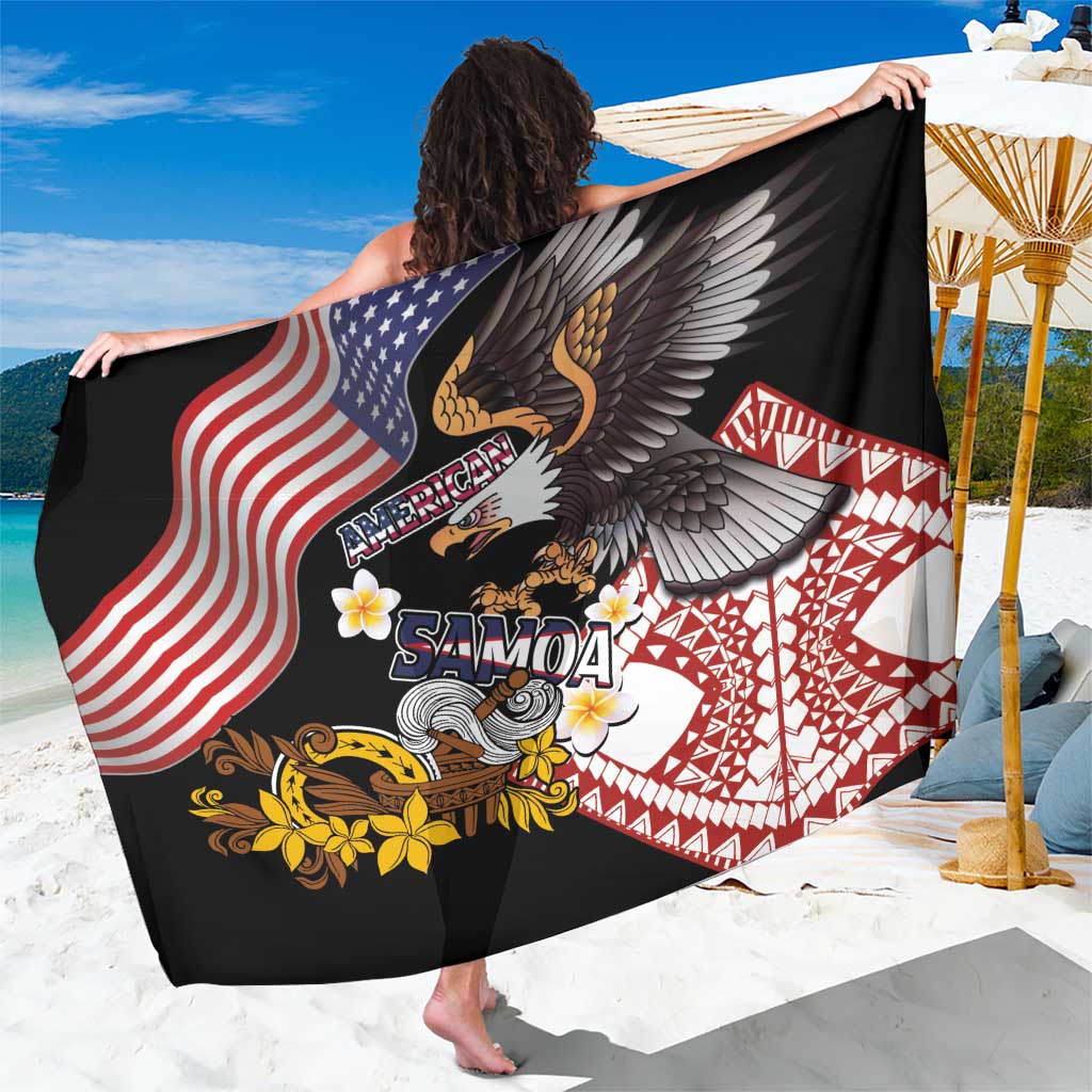 United States and American Samoa Together Sarong Bald Eagle and Polynesian Traditional Culture with Plumeria LT03 One Size 44 x 66 inches Black - Polynesian Pride