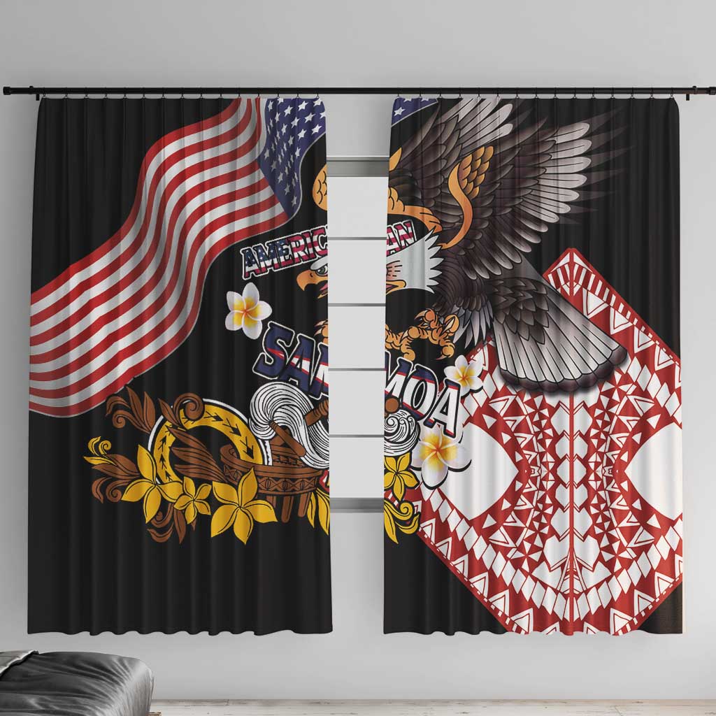 United States and American Samoa Together Window Curtain Bald Eagle and Polynesian Traditional Culture with Plumeria LT03 With Hooks Black - Polynesian Pride