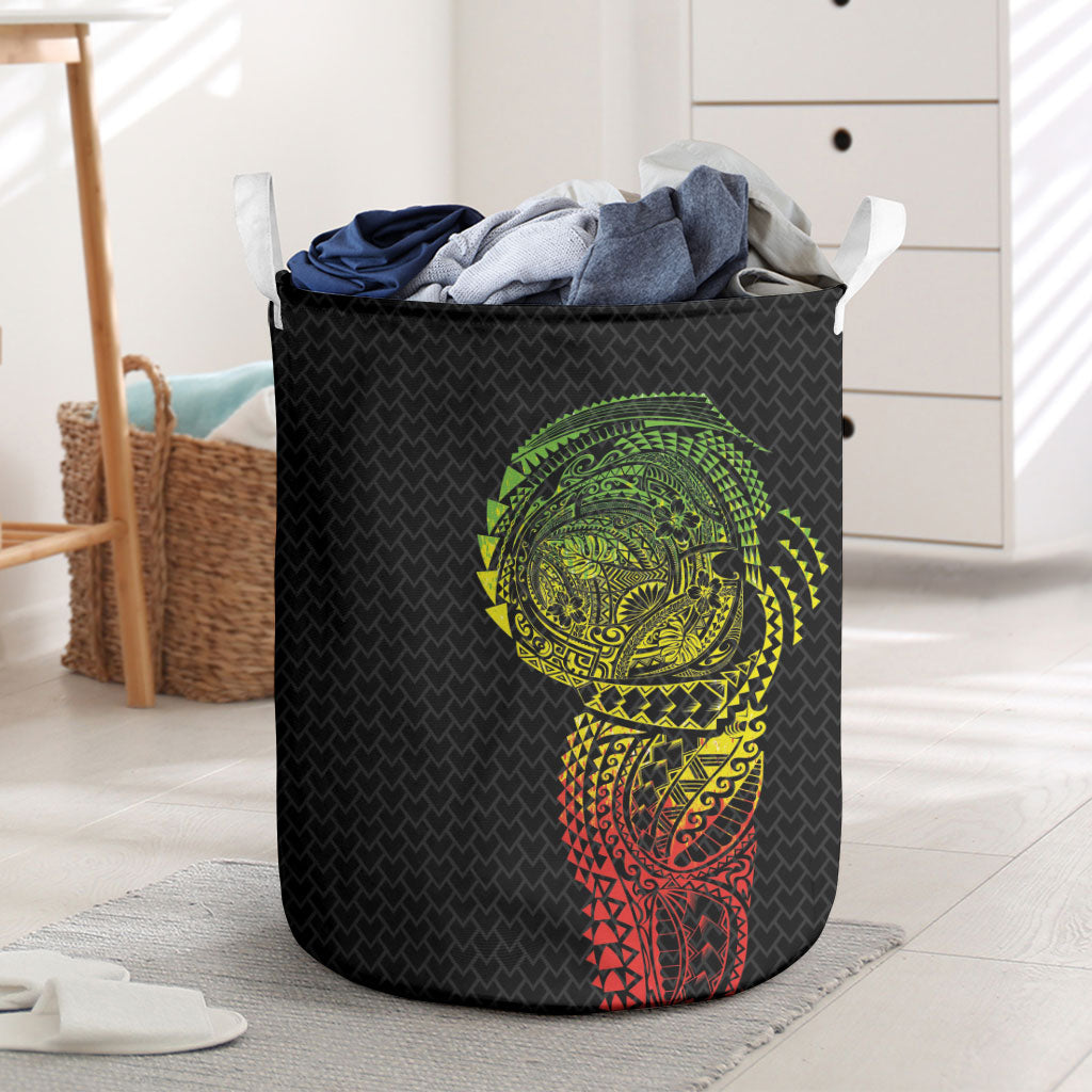 Hawaiian Traditional Tattoos Laundry Basket Kakau Tribal Tropical Plant Motif Kanaka Maoli Flag Color Inspired LT03 Multicolor - Polynesian Pride