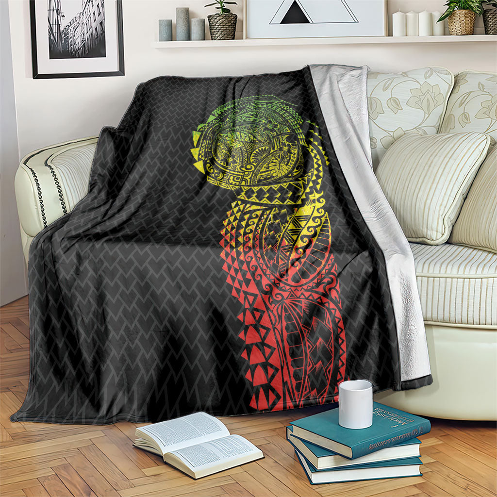 Hawaiian Traditional Tattoos Blanket Kakau Tribal Tropical Plant Motif Kanaka Maoli Flag Color Inspired LT03 Multicolor - Polynesian Pride