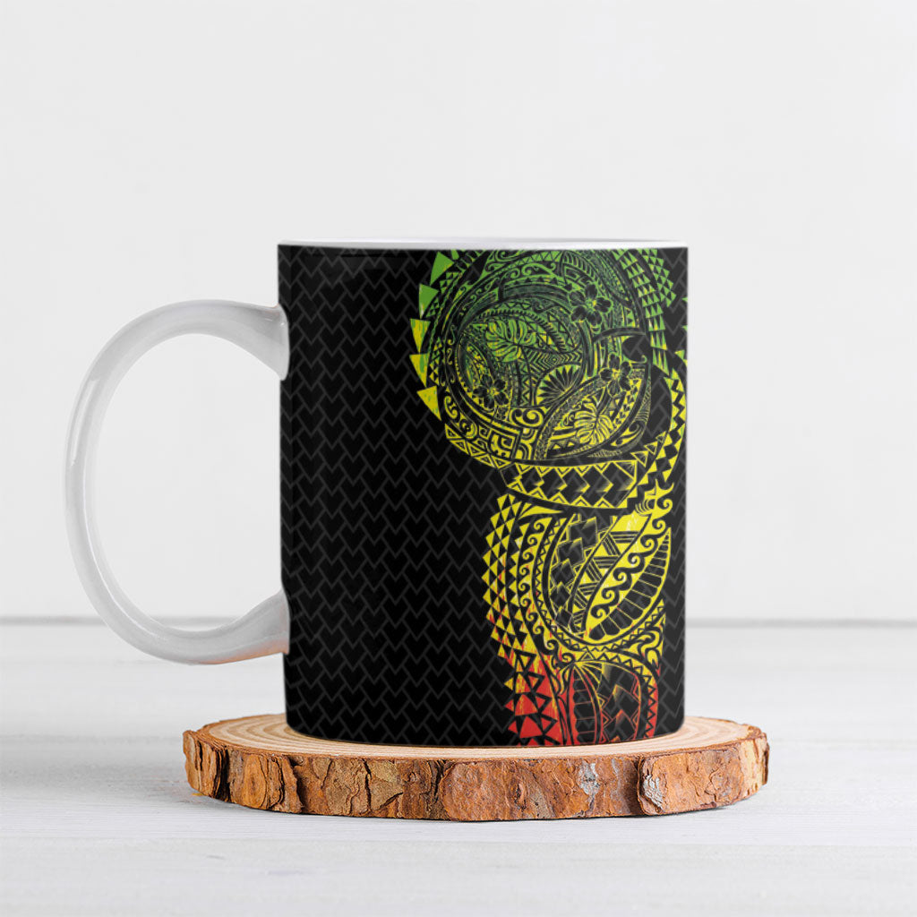 Hawaiian Traditional Tattoos Ceramic Mug Kakau Tribal Tropical Plant Motif Kanaka Maoli Flag Color Inspired LT03 Multicolor - Polynesian Pride