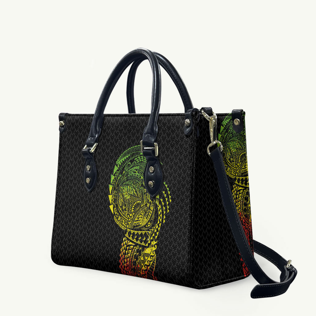 Hawaiian Traditional Tattoos Leather Bag Kakau Tribal Tropical Plant Motif Kanaka Maoli Flag Color Inspired LT03 Multicolor - Polynesian Pride