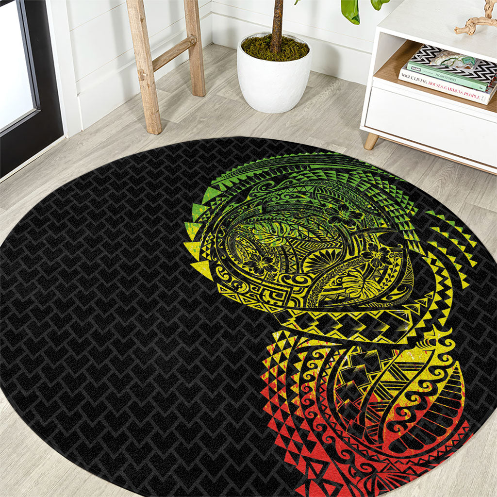 Hawaiian Traditional Tattoos Round Carpet Kakau Tribal Tropical Plant Motif Kanaka Maoli Flag Color Inspired LT03 Multicolor - Polynesian Pride