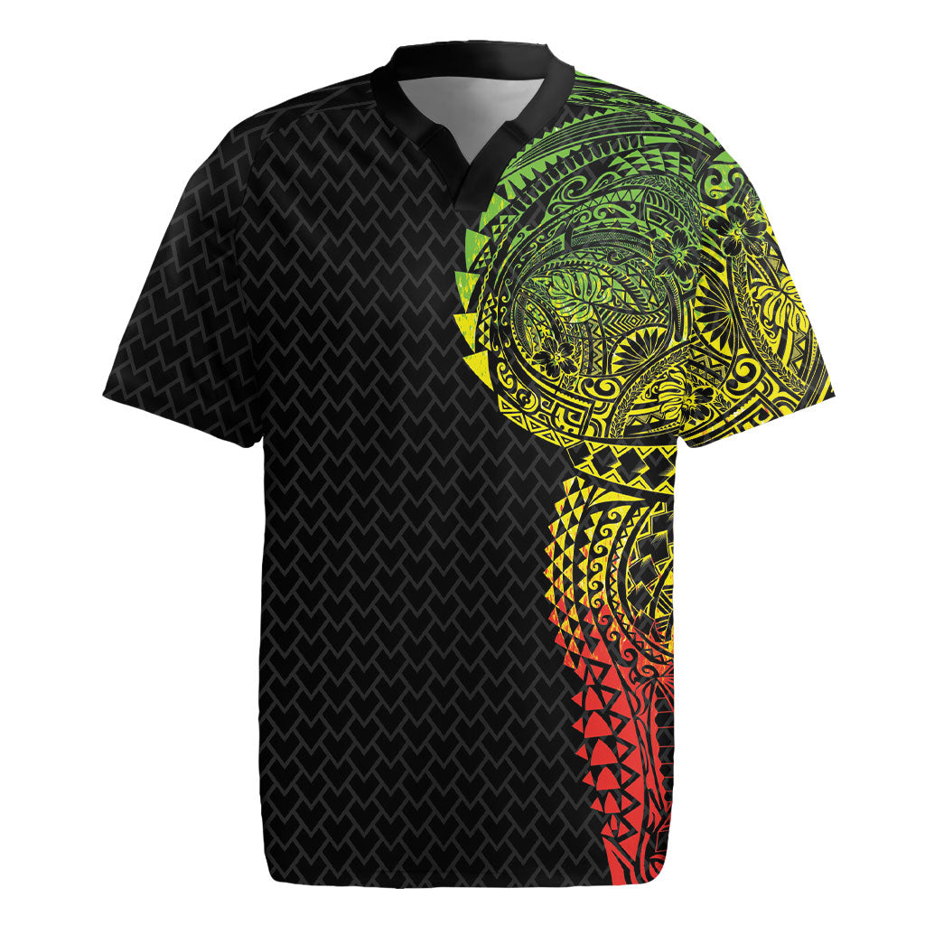 Hawaiian Traditional Tattoos Rugby Jersey Kakau Tribal Tropical Plant Motif Kanaka Maoli Flag Color Inspired LT03 Multicolor - Polynesian Pride
