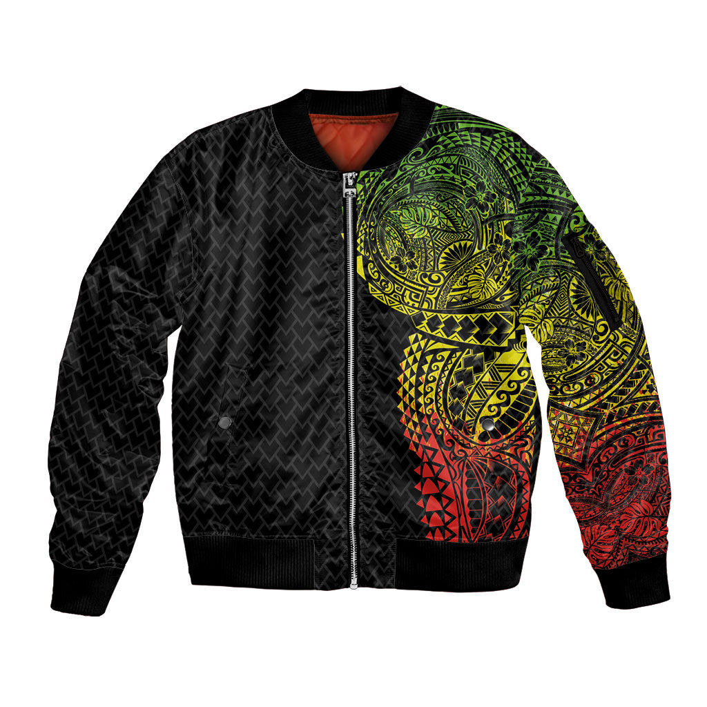 Hawaiian Traditional Tattoos Sleeve Zip Bomber Jacket Kakau Tribal Tropical Plant Motif Kanaka Maoli Flag Color Inspired LT03 Unisex Multicolor - Polynesian Pride