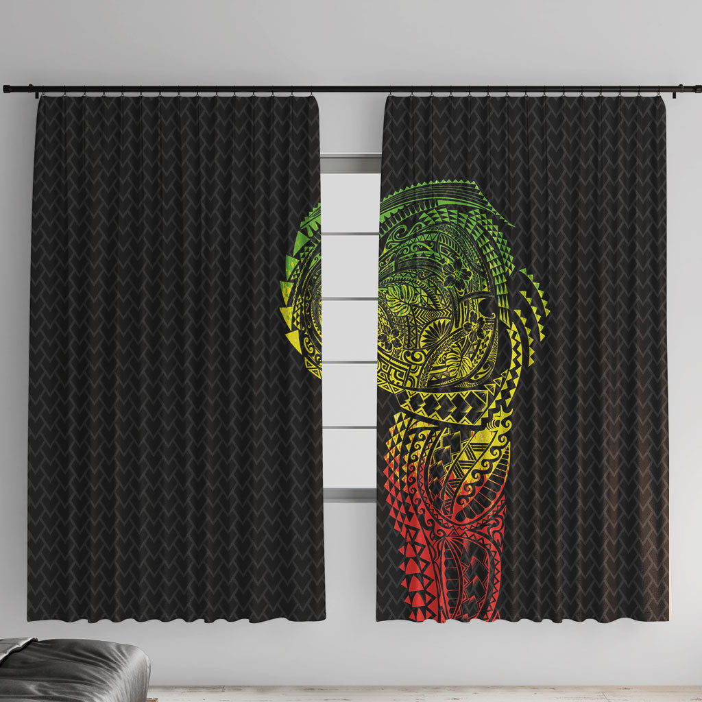 Hawaiian Traditional Tattoos Window Curtain Kakau Tribal Tropical Plant Motif Kanaka Maoli Flag Color Inspired LT03 With Hooks Multicolor - Polynesian Pride