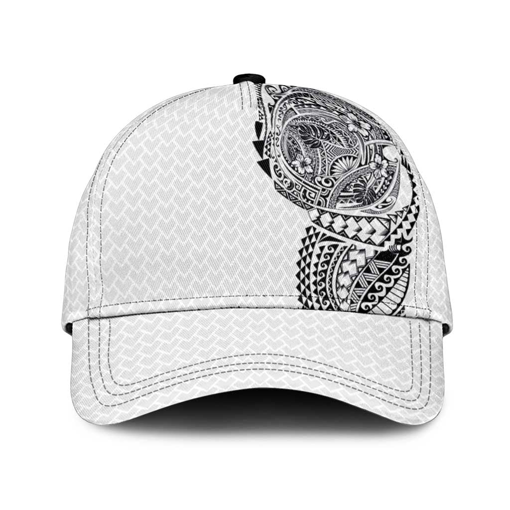 Hawaiian Traditional Tattoos Classic Cap Kakau Tribal Tropical Plants Motif White Color LT03 Universal Fit White - Polynesian Pride