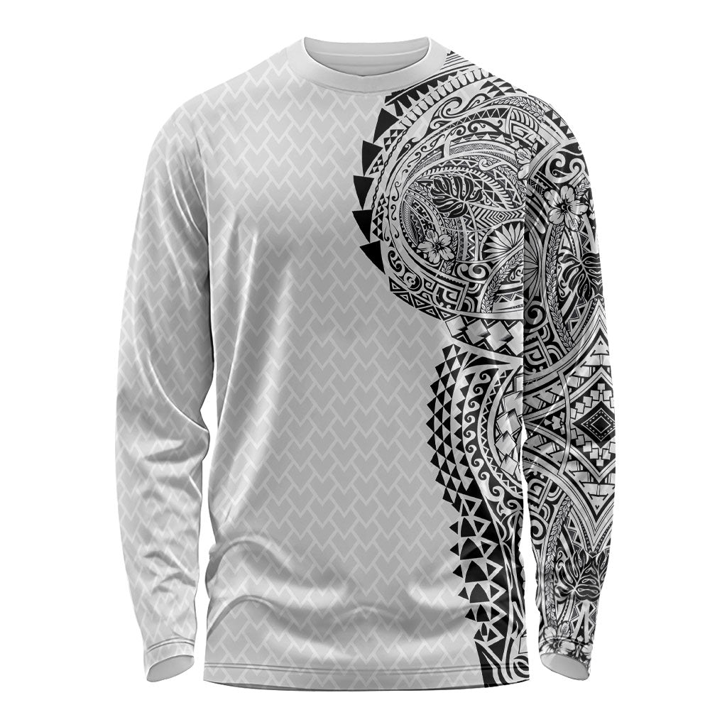Hawaiian Traditional Tattoos Long Sleeve Shirt Kakau Tribal Tropical Plant Motif White Color LT03 Unisex White - Polynesian Pride
