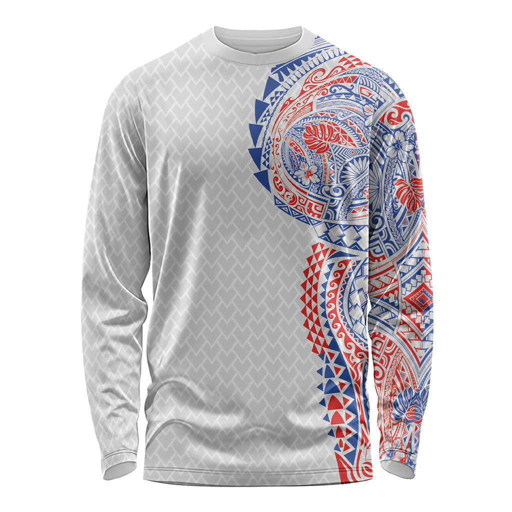 Hawaiian Traditional Tattoos Long Sleeve Shirt Kakau Tribal Tropical Plant Motif Hawaii Flag Color Inspired LT03 Unisex Multicolor - Polynesian Pride