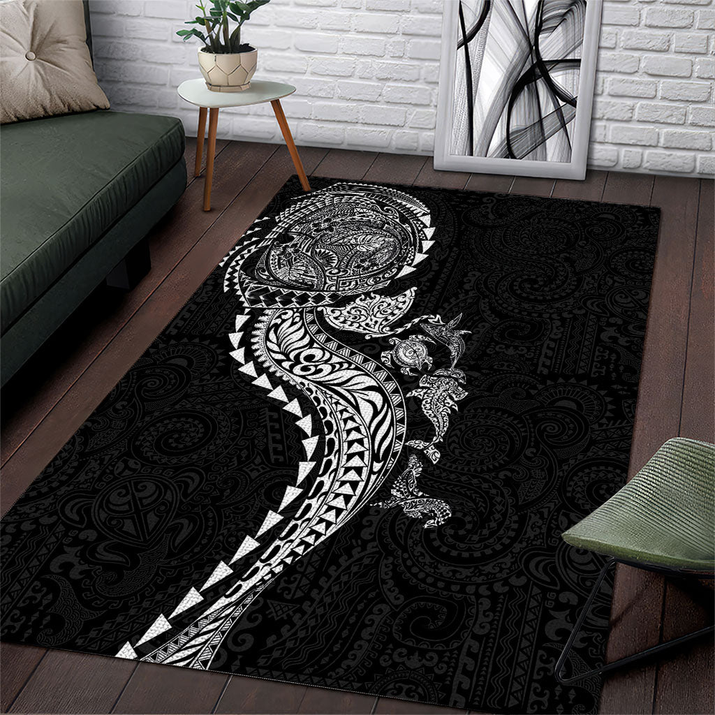 Hawaiian Kakau Tribal Sea Animals Tattoos Area Rug Black Color LT03 Black - Polynesian Pride