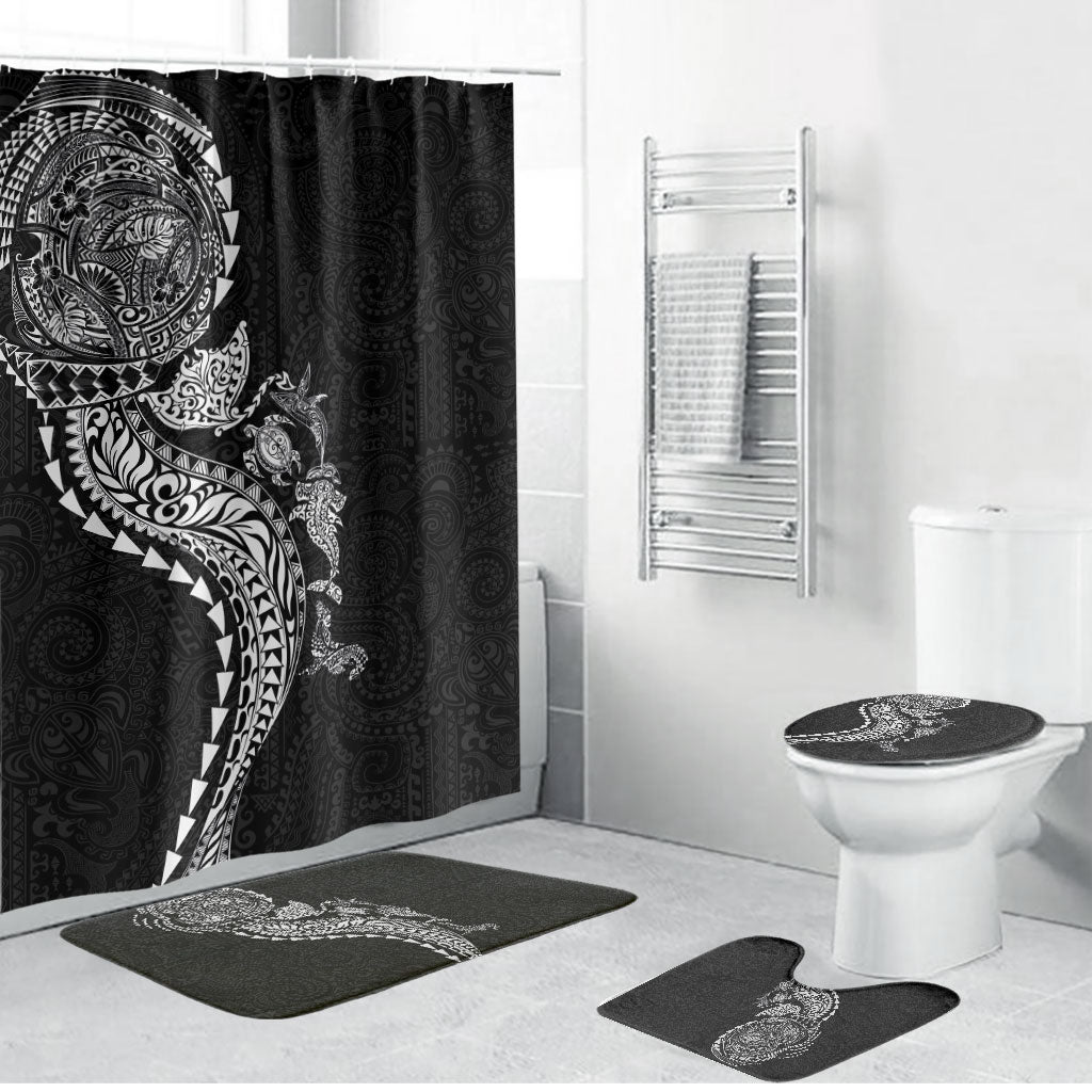 Hawaiian Kakau Tribal Sea Animals Tattoos Bathroom Set Black Color LT03 Bathroom Set (4 pcs) Black - Polynesian Pride