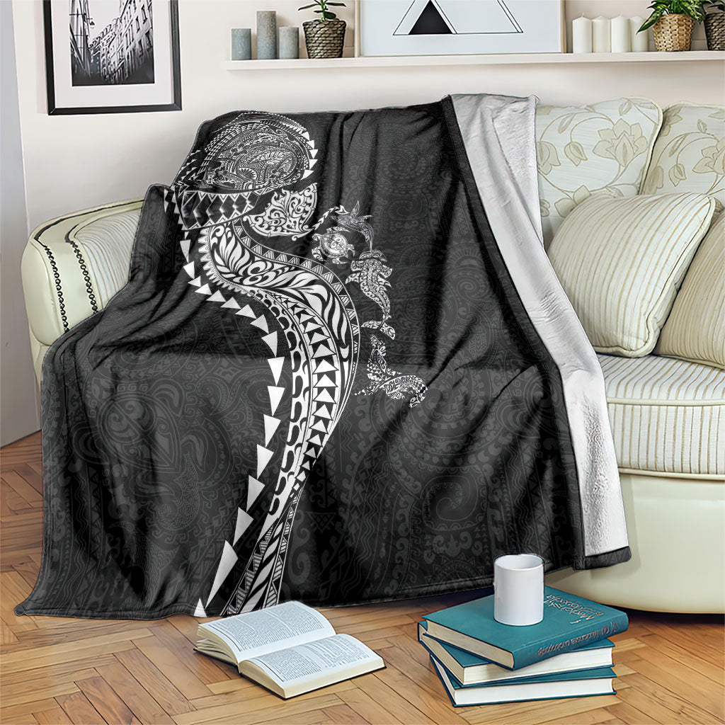 Hawaiian Kakau Tribal Sea Animals Tattoos Blanket Black Color LT03 Black - Polynesian Pride