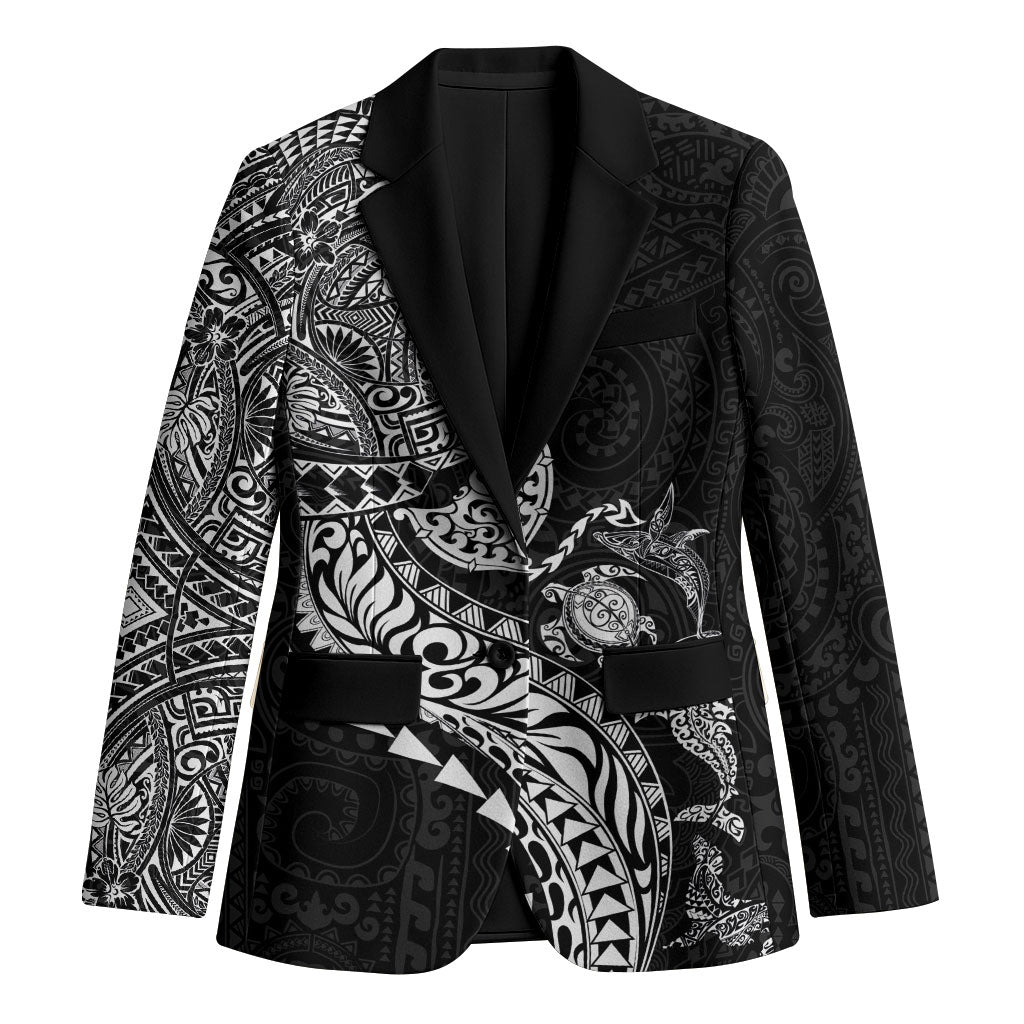 Hawaiian Kakau Tribal Sea Animals Tattoos Blazer Black Color LT03 Unisex Black - Polynesian Pride