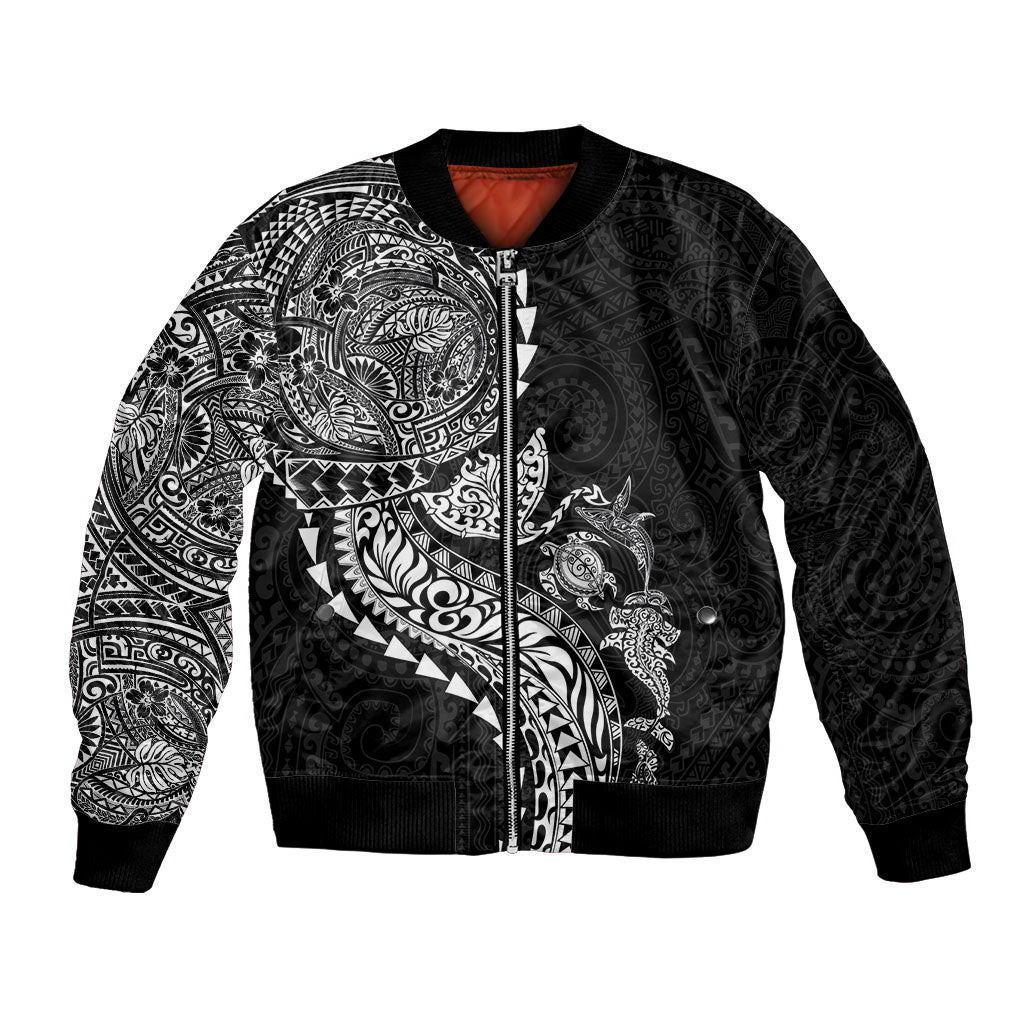 Hawaiian Kakau Tribal Sea Animals Tattoos Bomber Jacket Black Color LT03 Unisex Black - Polynesian Pride