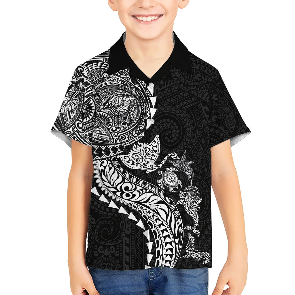 Hawaiian Kakau Tribal Sea Animals Tattoos Kid Hawaiian Shirt Black Color LT03 Kid Black - Polynesian Pride