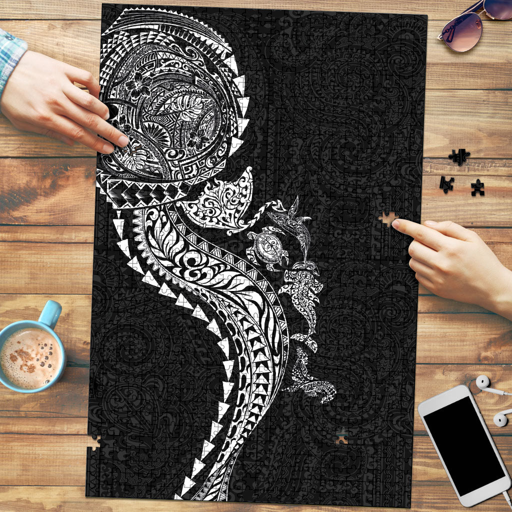 Hawaiian Kakau Tribal Sea Animals Tattoos Puzzle Black Color LT03 Black - Polynesian Pride