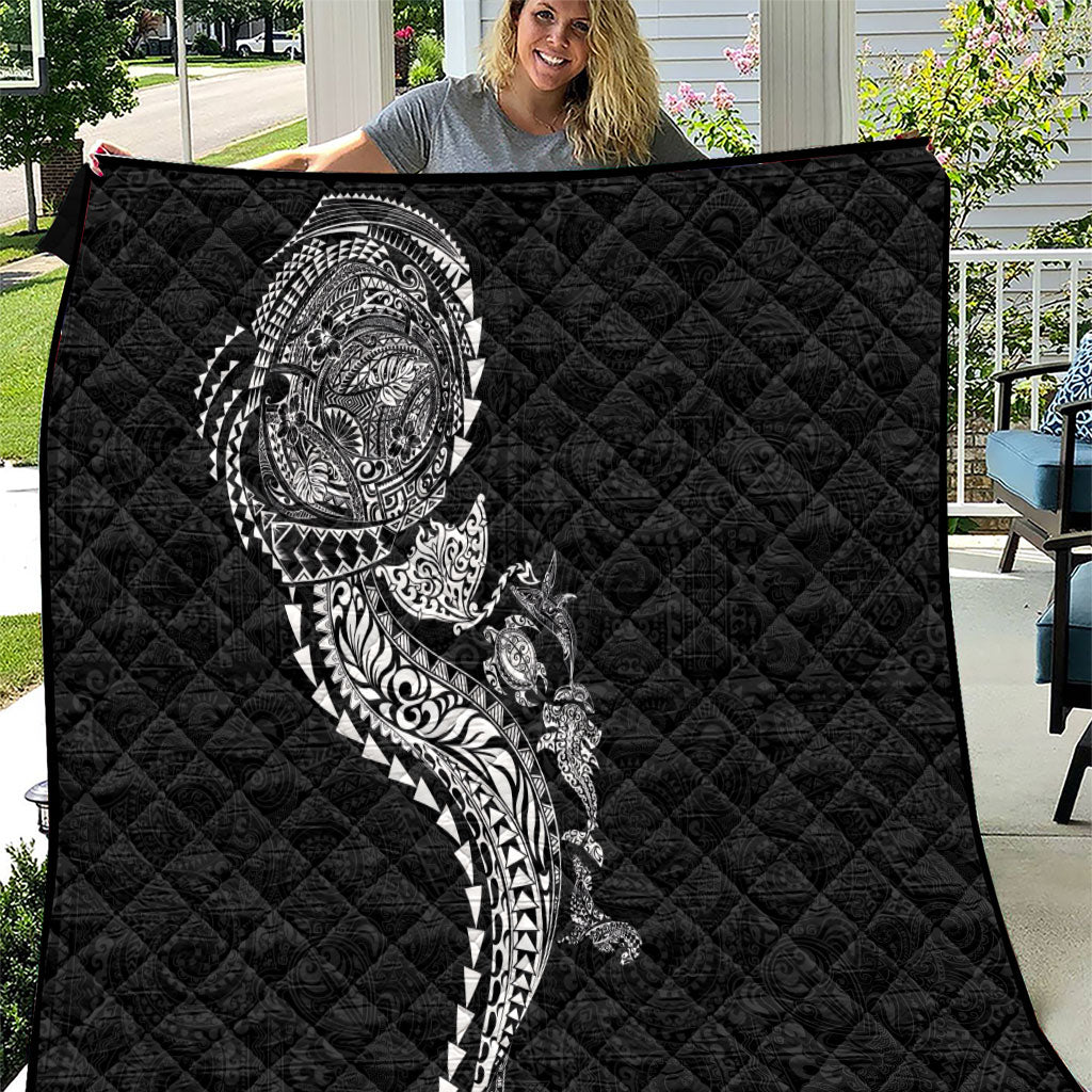 Hawaiian Kakau Tribal Sea Animals Tattoos Quilt Black Color LT03 Black - Polynesian Pride