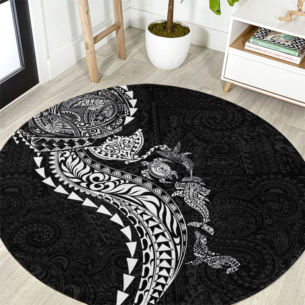 Hawaiian Kakau Tribal Sea Animals Tattoos Round Carpet Black Color LT03 Black - Polynesian Pride