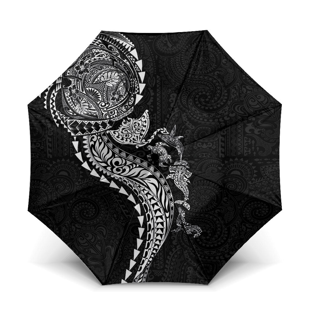 Hawaiian Kakau Tribal Sea Animals Tattoos Umbrella Black Color LT03 One Size Folded 11.42 inch Opened Diameter 37.4 inch Black - Polynesian Pride