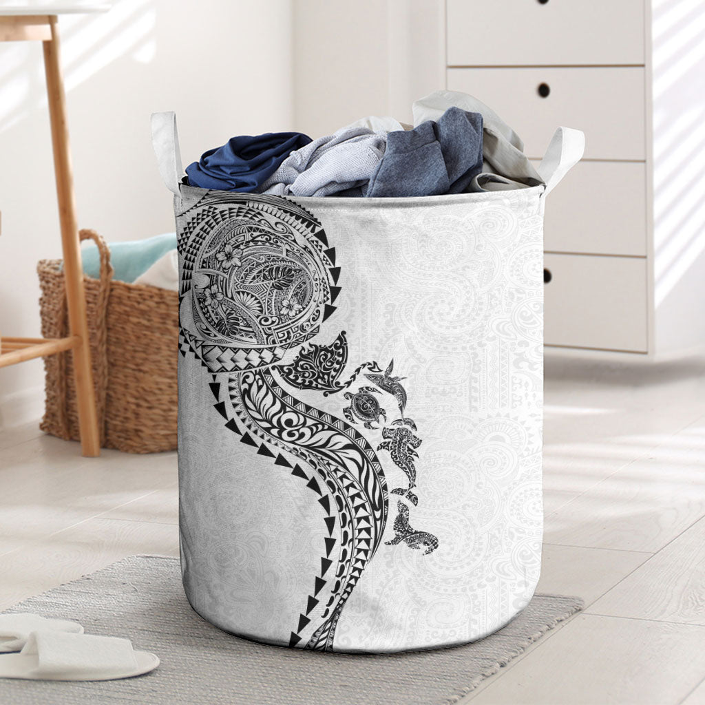 Hawaiian Kakau Tribal Sea Animals Tattoos Laundry Basket White Color LT03 White - Polynesian Pride